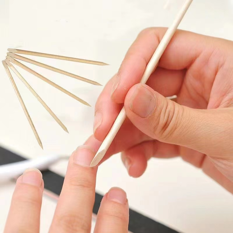 High Quality Double-Ended Disposable Nail File Bamboo Stick Cuticle Pusher Tool for Manicure Orange Manicure Sticks