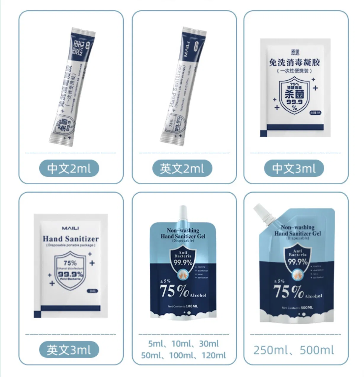 FDA Ce Manufacturer Portable Mini Antibacterial 75% Alcohol Hand Sanitizer in Bag with Ndc Code