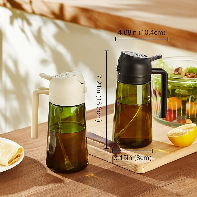 Multifunctional 2-in-1 Oil Sprayer & Dispenser 470ml Olive Oil Sprayer Glass Bottle Dispenser