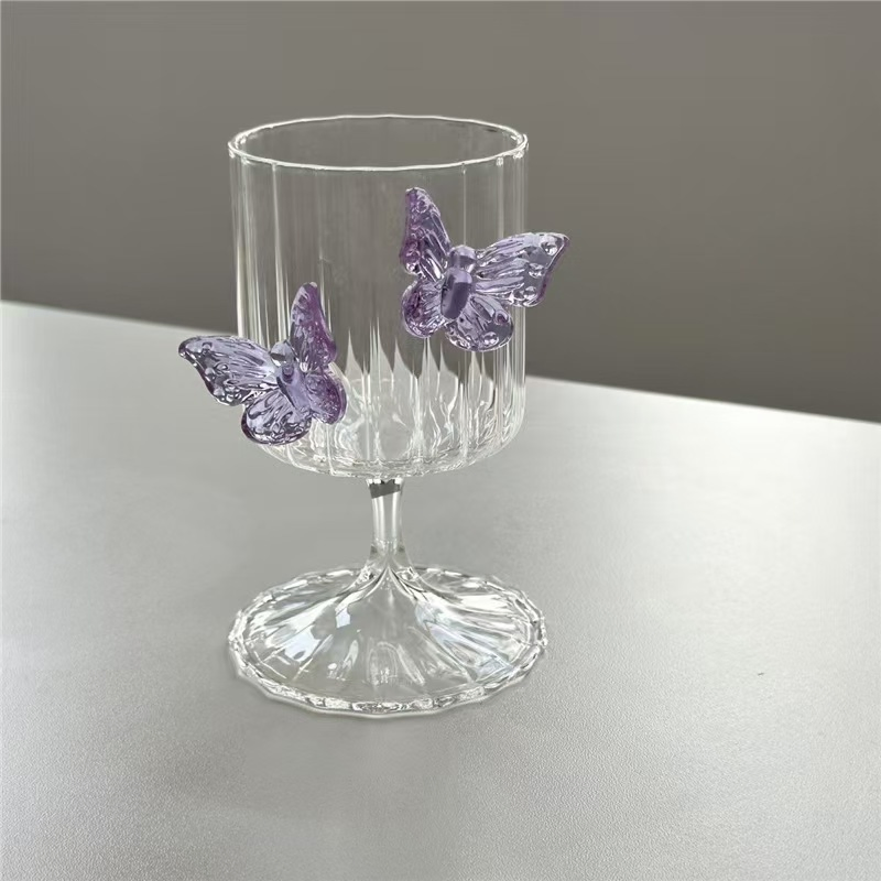 Pink Vintage 3D Butterfly Glass Wine Goblets Cups for Wedding Decoration