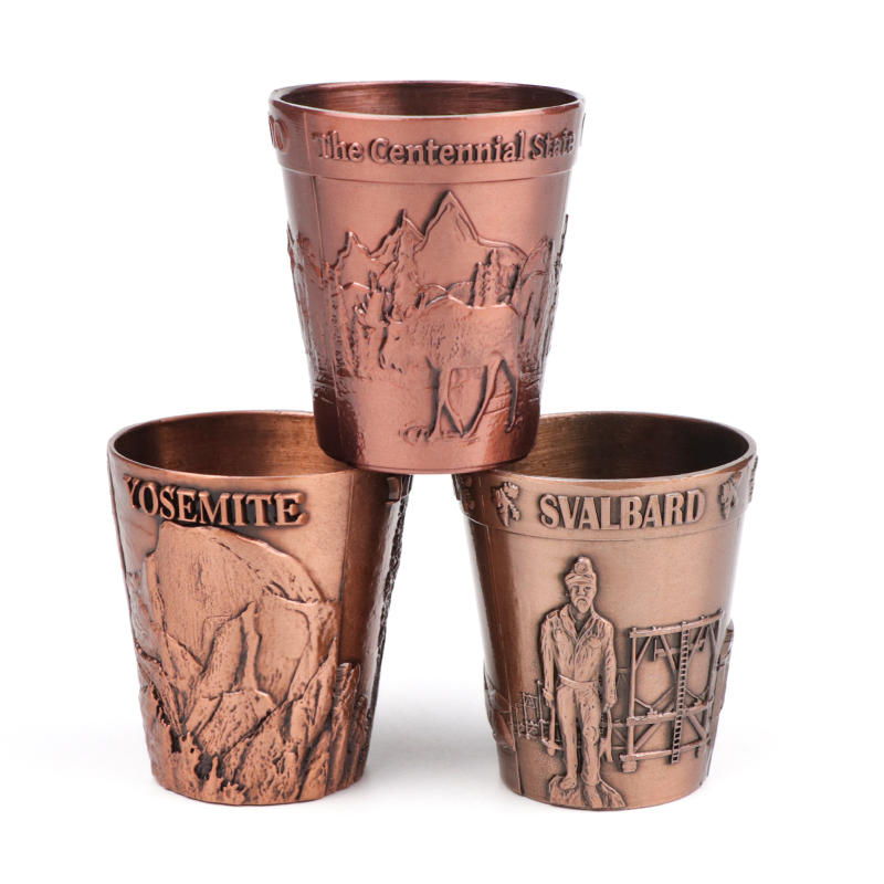 Customised Made Vintage Metal Shot Glass Countries City Souvenir Tourist Shot Glasses