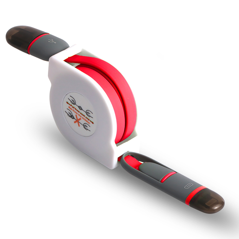 Customized Logo Retractable Stretch 2 in 1 USB Data Charger Cable