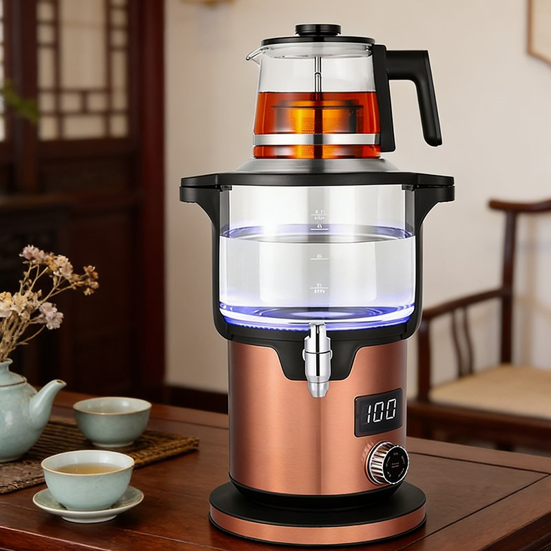Household Cordless Large Capacity Double Layer Tea Maker Automatic Keep Warm 4.5L+1.1L Samovar Kettles with Glass Teapot