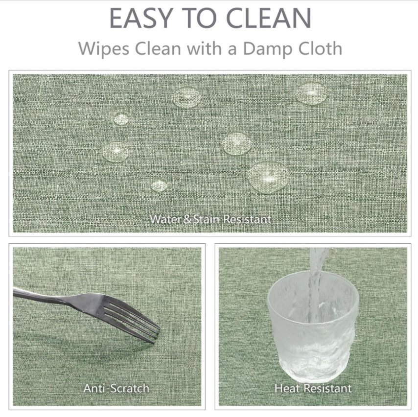 Rectangle Stain and Wrinkle Resistant Washable Tablecloth Waterproof Linen Textured Tablecloth