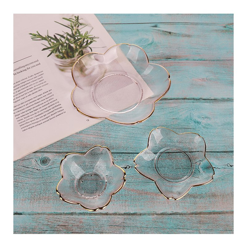 1L Hammer Design Square Glass Fruit Salad Bowls with Golden Rim