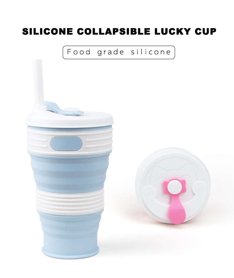 Складная силиконовая кружка 600 мл с крышкой и трубочкой