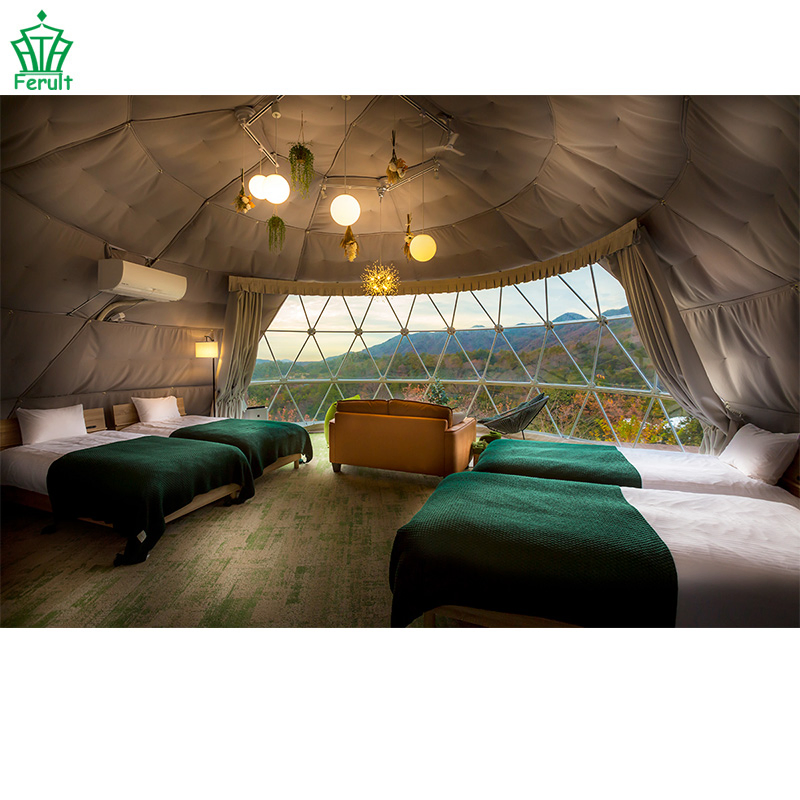 8m Luxury Aluminum Frame Green Cover Geodesic Dome Glamping Tent for Resorts