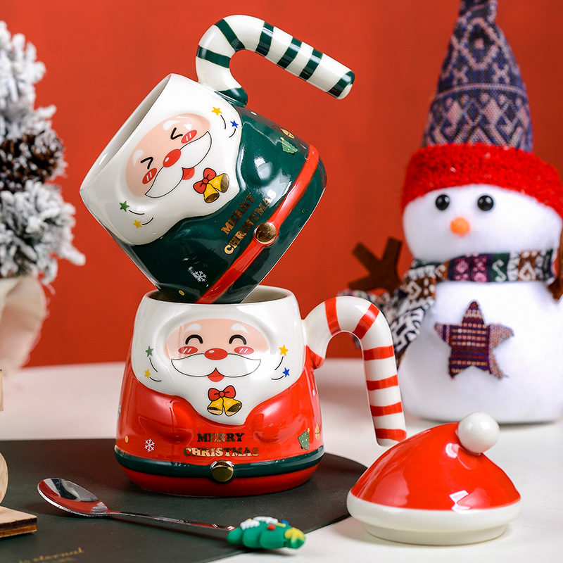 2025 New Design Christmas Mug Creative Cute Ceramic Coffee Cups Traveling Porcelain Mug with Gift Box and Stainless Steel Spoon