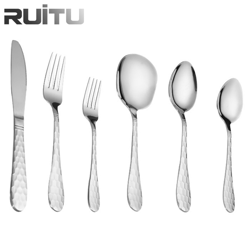 Water Cube Modern Gottinghen Metal Antique Silver Plated Spoon and Fork Knife Wedding Catering Flatware Cutlery Gift Set Hammered Stainless Steel Table Cutlery