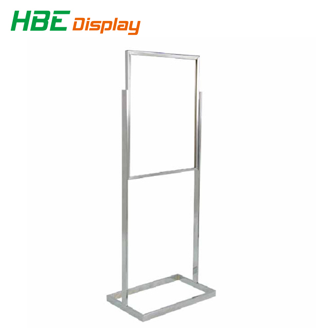 Floor Standing Square Rod Chromed Steel Sign Holder Stand