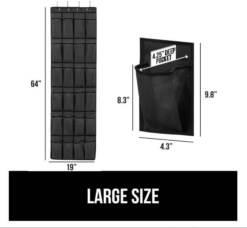 24 Large Breathable Mesh Pockets Over The Door Shoe Organizer