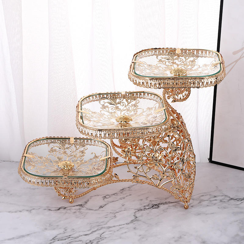 Craftsmanship Carving Fruit Basket 3-Layer Fruit Gold Fruit Basket