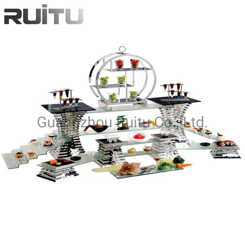 Buffet Display Stands and Risers Glass Platters Catering Ware Tabletop Decoration Metal Hotel Banquet Dessert Cupcake Serving Set Buffet Food Display Stand