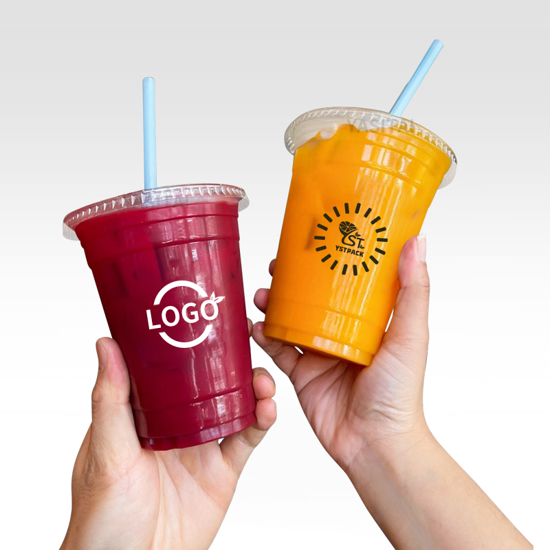 Wholesale Disposable Printed Logo Transparent Drinking Juice Ice Cream Milk Tea Bubble Tea Boba Pet Plastic Cup with Lid