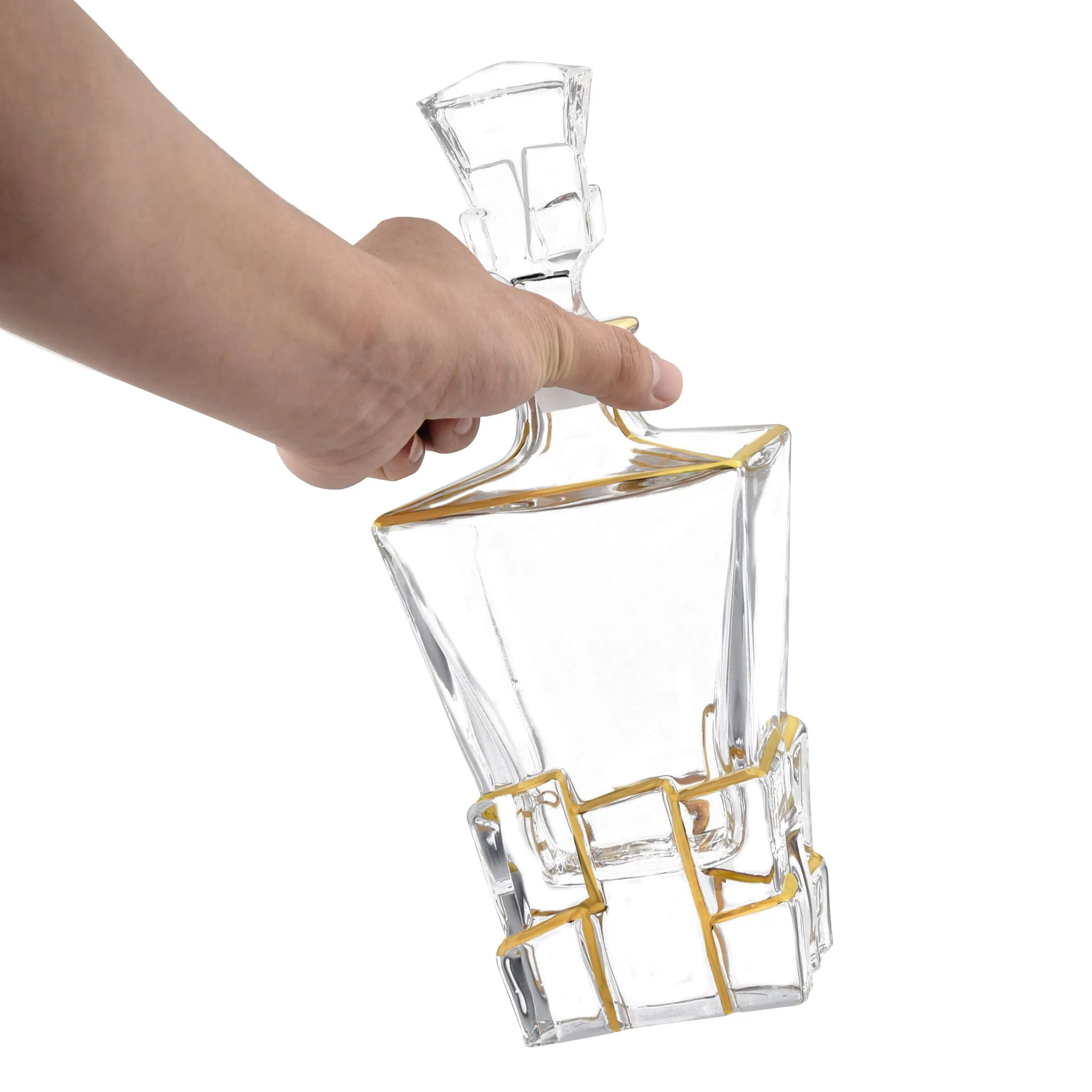 Euro Ice Cube Style Glass Gold Plated Whiskey Decanter Bottle