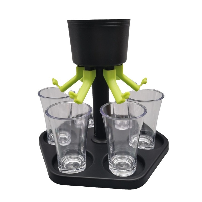 Beer Liquor Dispenser and Holder 6 Glass Multi Shot Pourer with Individual Stoppers