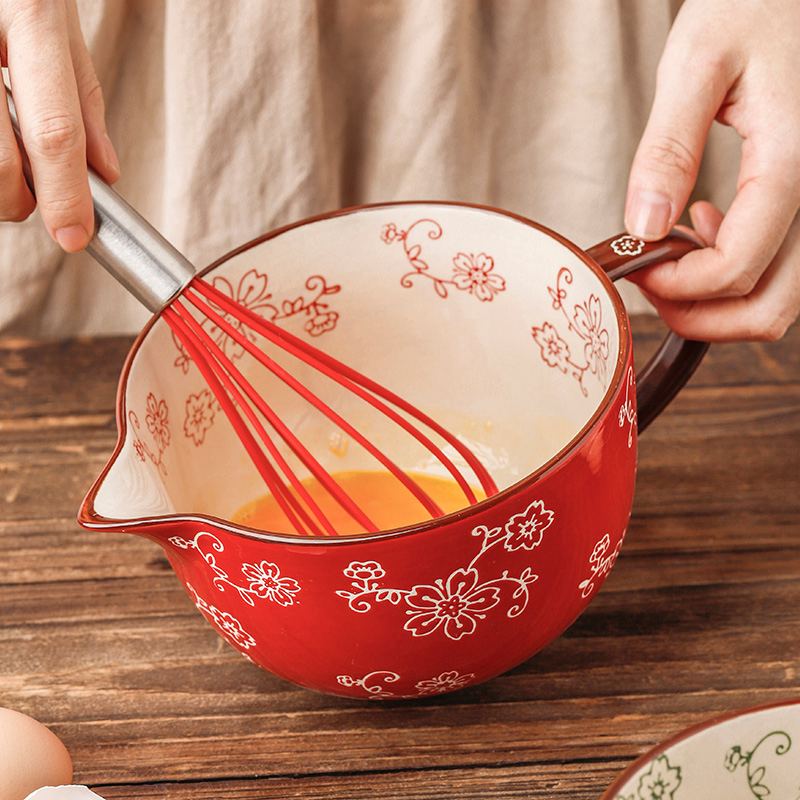 Household Kitchen Egg Beater Cup Printing Sakura Mixing Bowl Salad Bowl