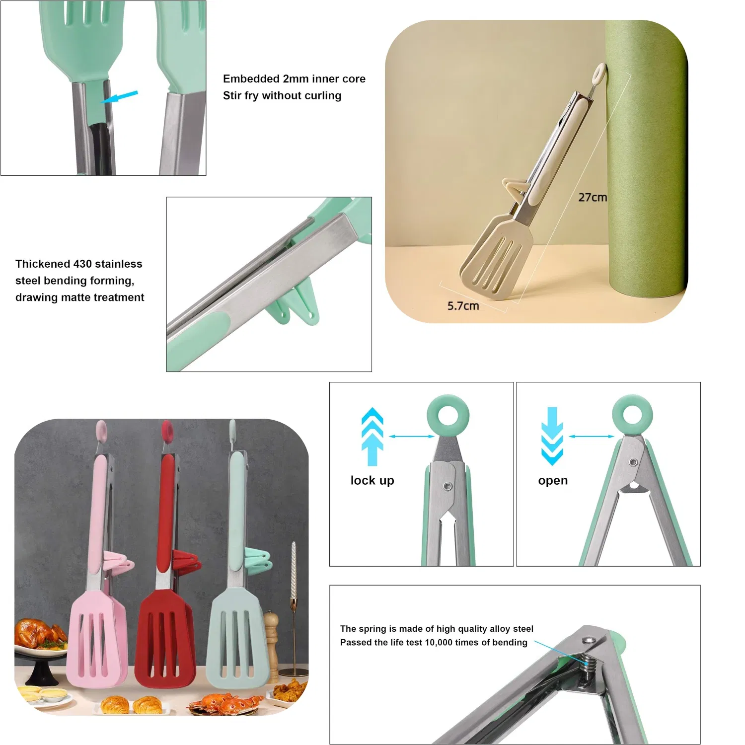 Heat Resistant Cooking Tong Stainless Steel and BPA Free