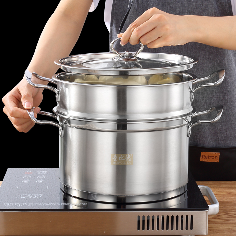 Factory Direct Sale Stainless Steel 2 Tiers Steamer with Steel Handle