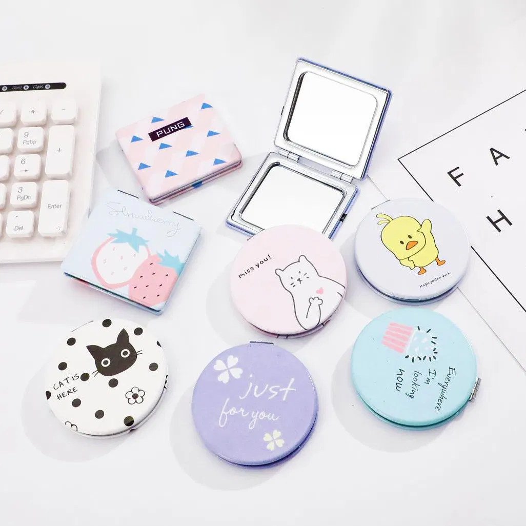 Customize Round Metal Sublimation Compact Mirror Cute Cartoon Lady Pocket Mirrors