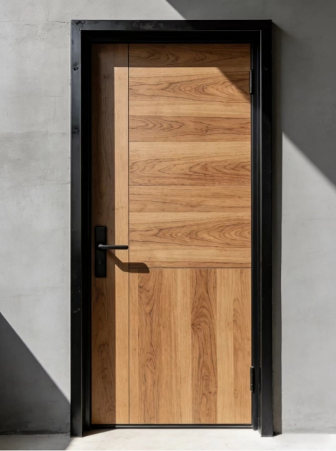 Solid and Durable Metal-Framed Wooden Door