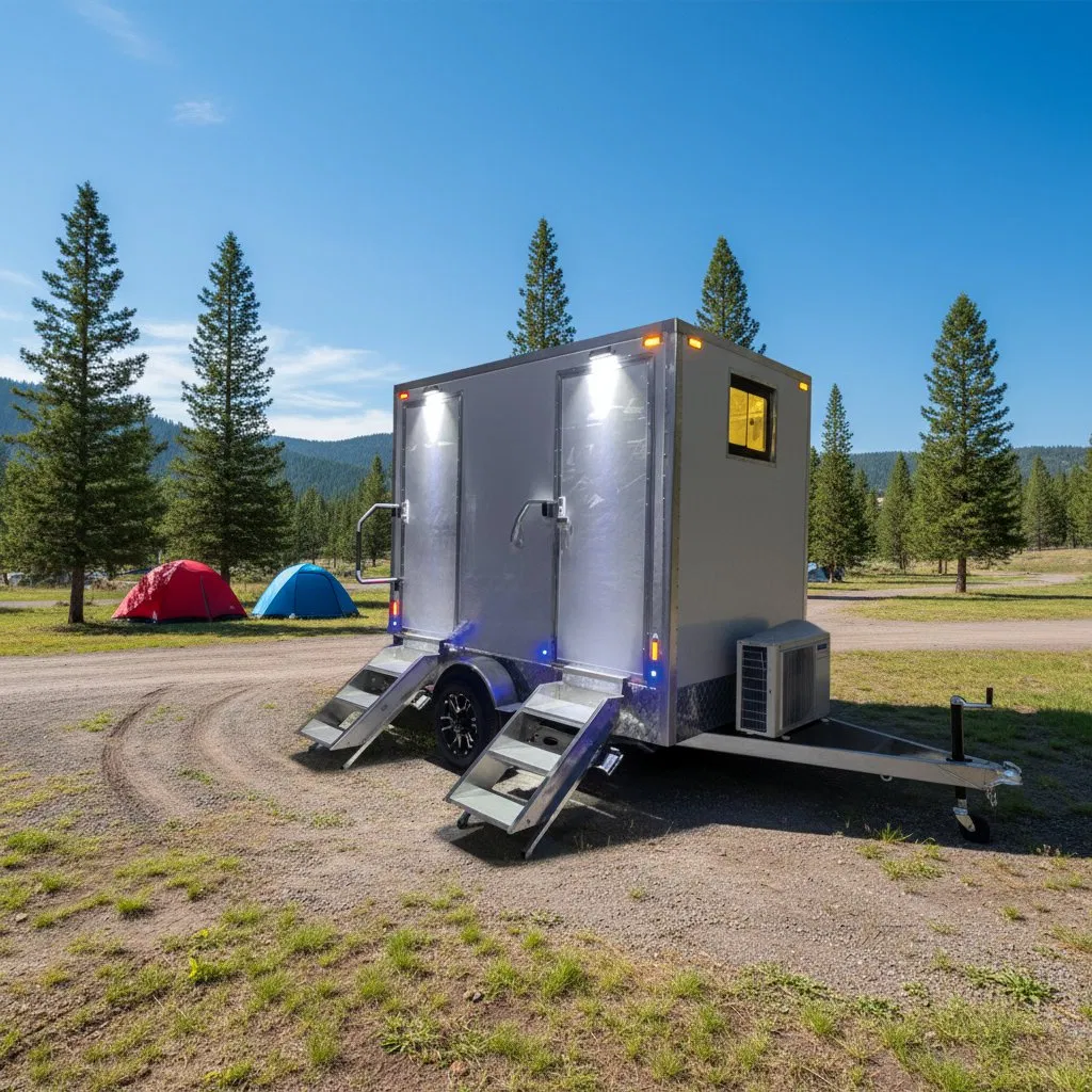 Factory Price Outdoor Trailer Toilet and Shower 2/4/8 Stall Restroom Public Wc Luxury Washroom Bathroom Movable Portable Mobile Toilet Trailer Portable Bathroom