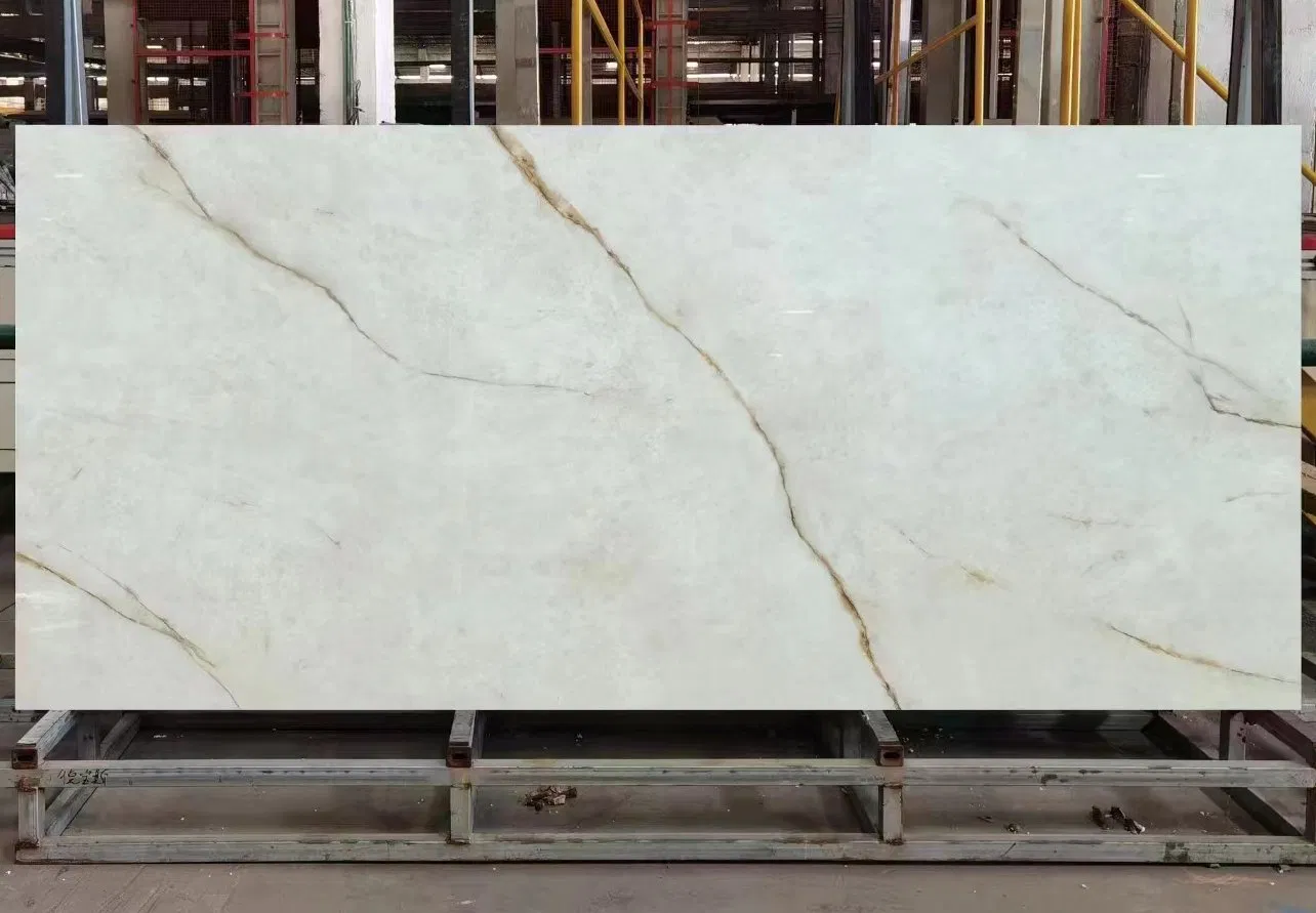 Marble Look Calacatta Gold White Sintered Stone Slab Interior Kitchen Design