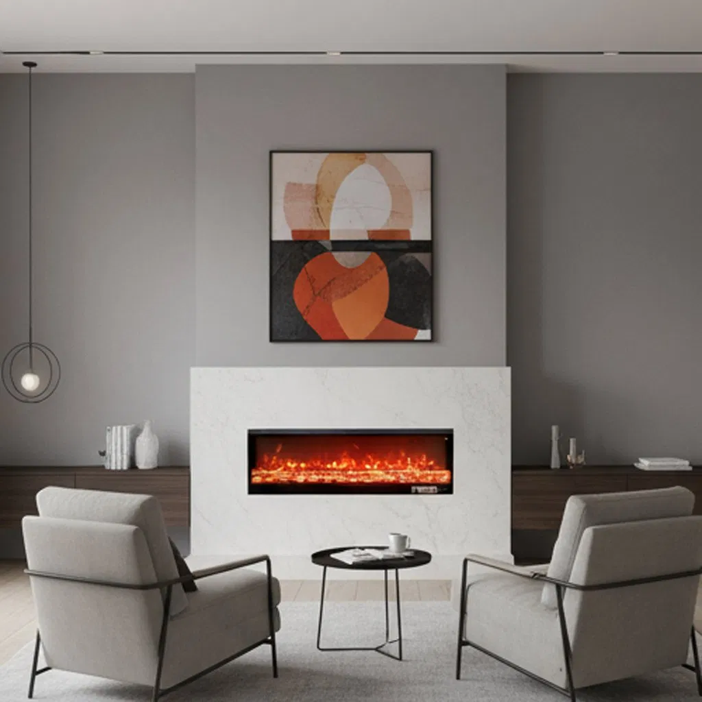 Modern Electric Fireplace with Authentic Log Burning Appearance