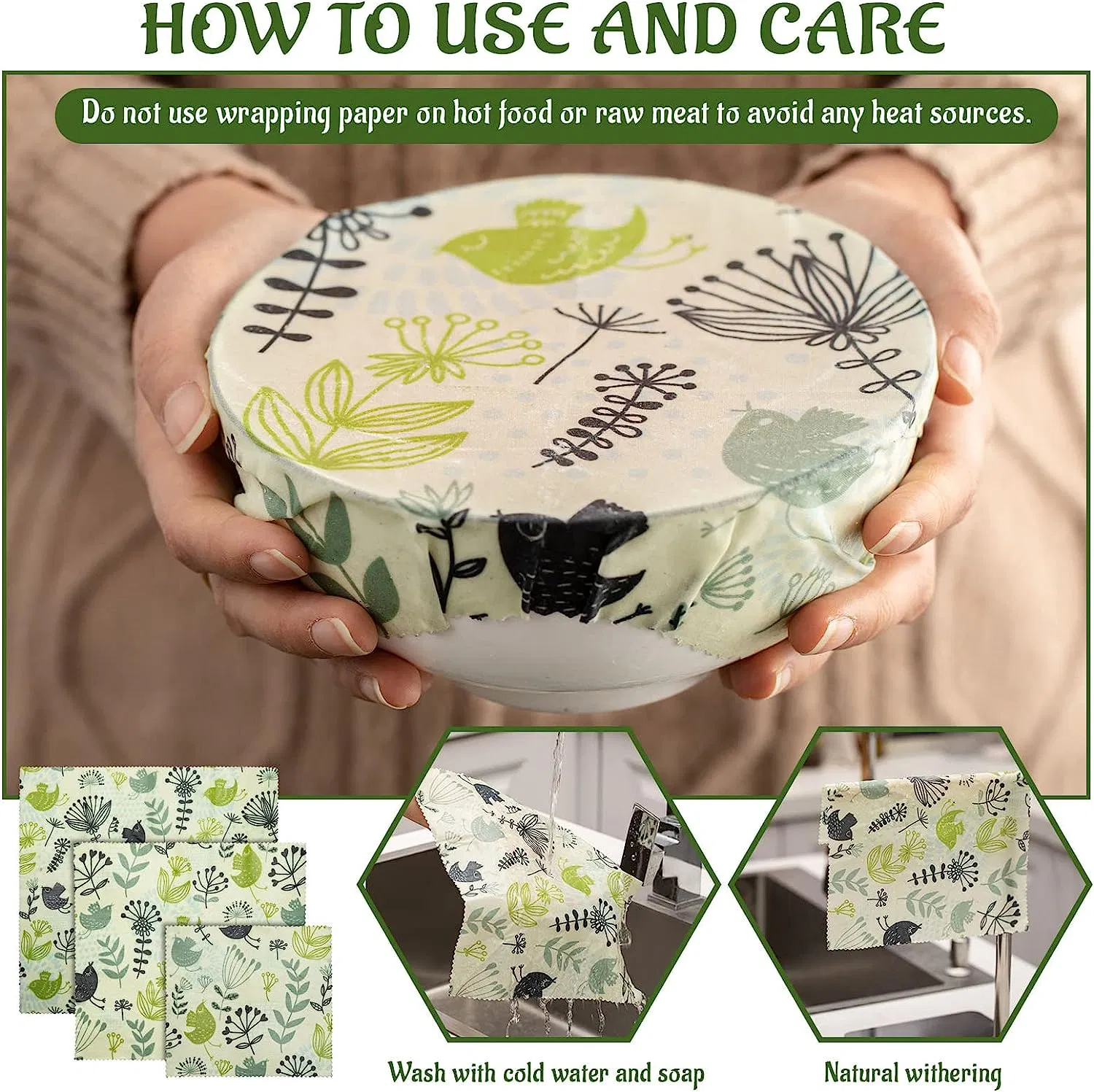 Natural Organic Biodegradable Reusable Assorted Bee Wax Food Wrap Eco-Friendly Beeswax Food Wrap