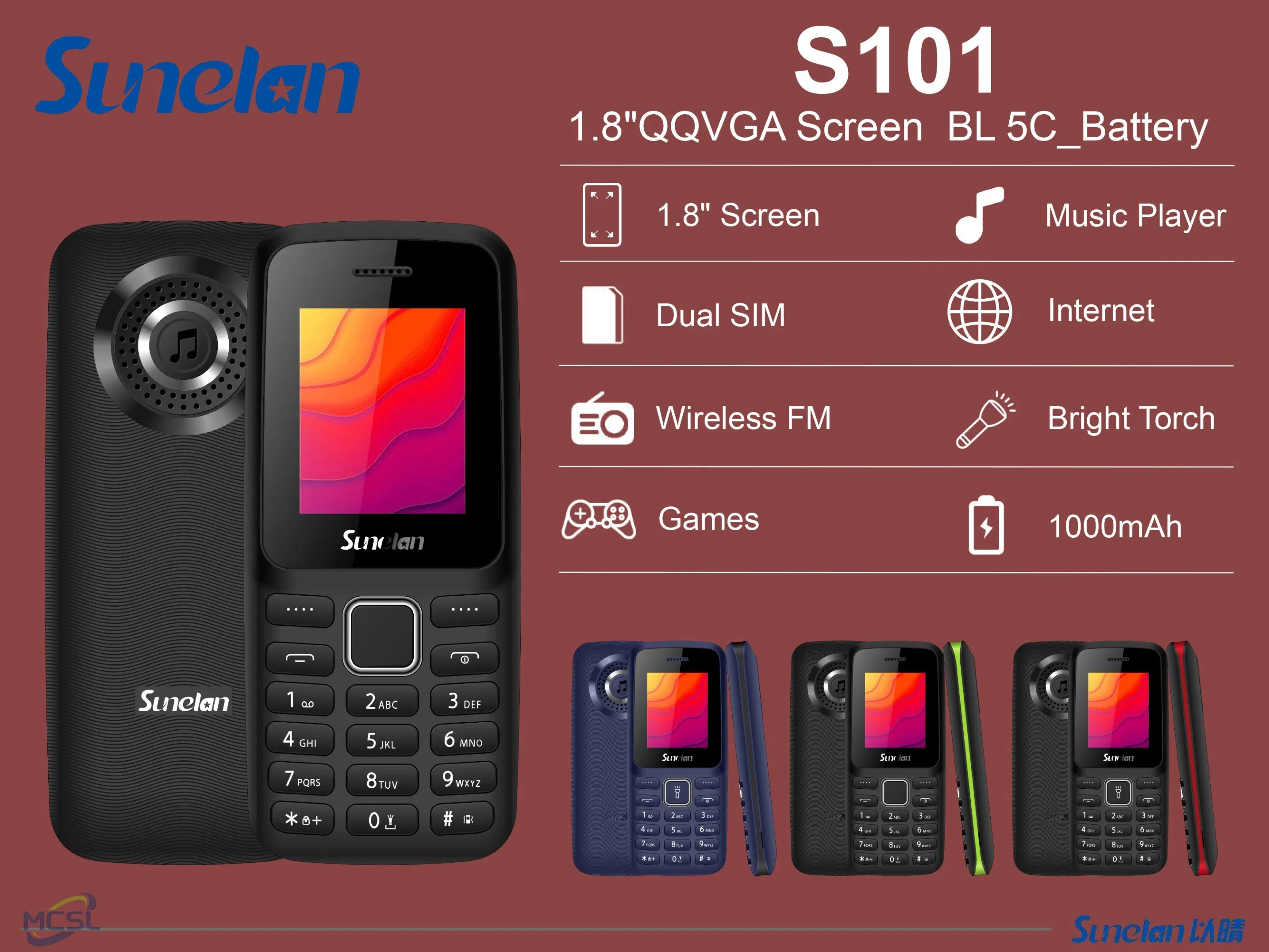 Мобильный телефон Sunelan S101 2G, 1.8 дюйма, две SIM