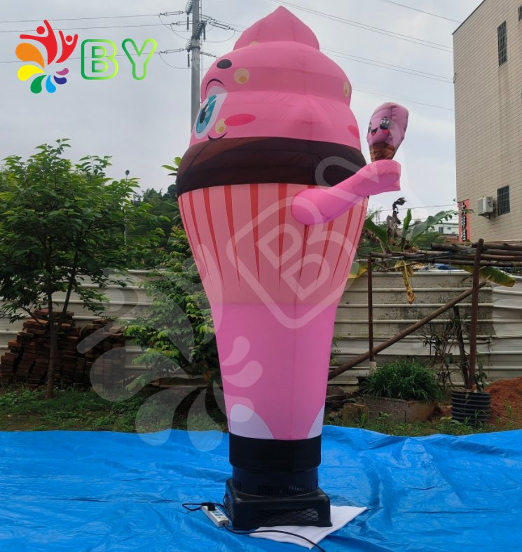 Inflatable Ice Cream Model with Lighting Bubles for Advertisement Inflatable Ice Cream Cone Balloon with Free Air Blower