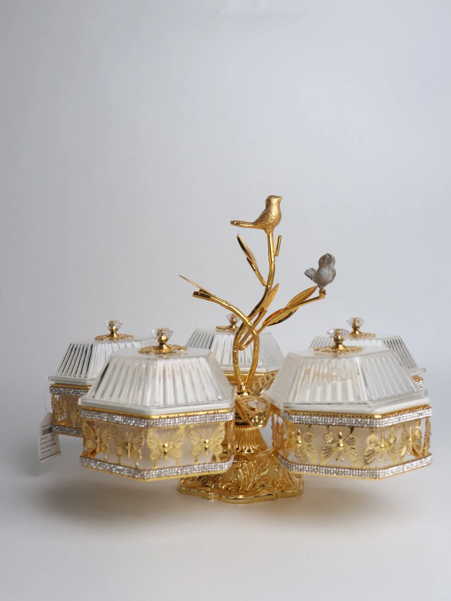 Home Ornament Gold-Plated Iron Frame with 5 Hexagonal Plastic Bowl Sets