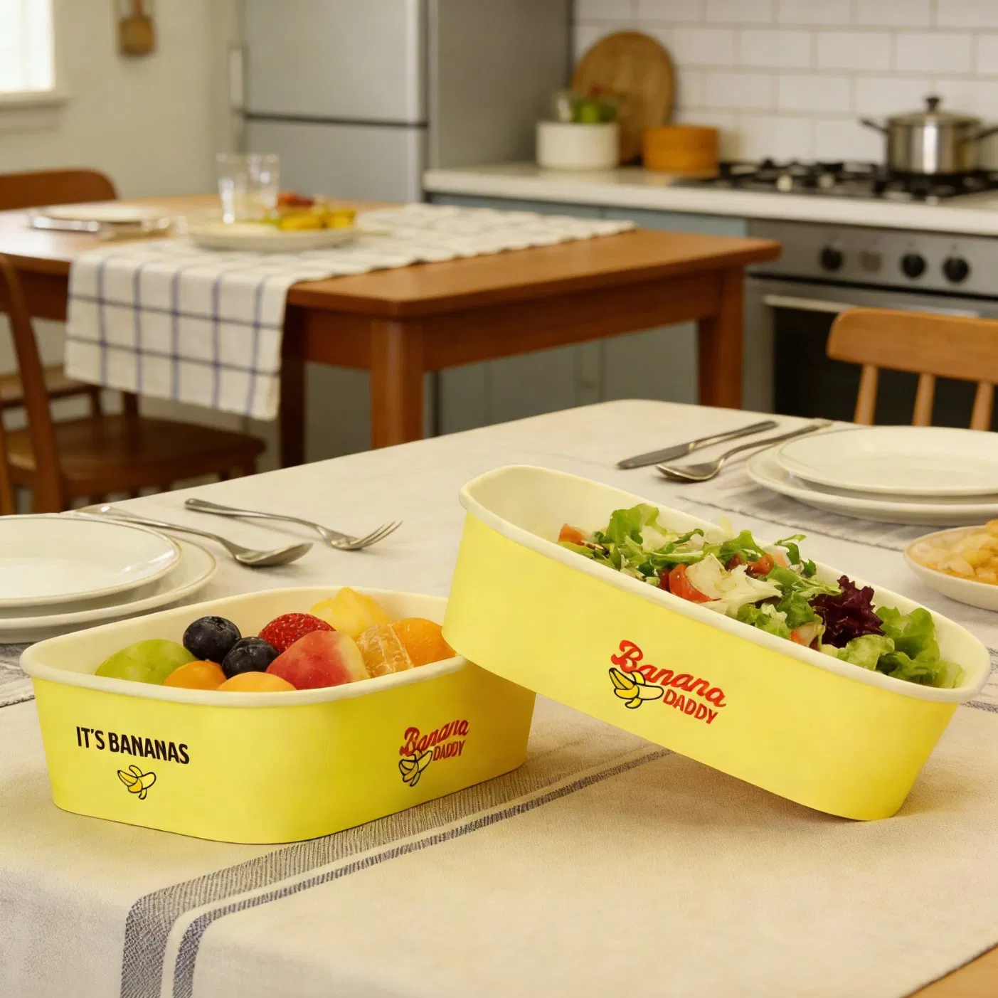 Custom Printed Logo Disposable Kraft Paper Salad Bowl for Food Packaging