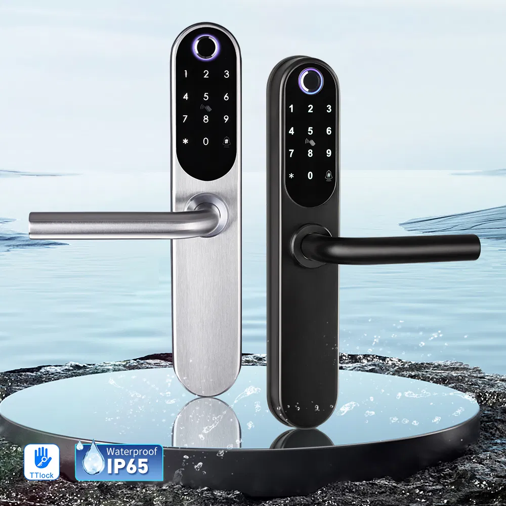 Intelligent Wood Smart Door Lock Fingerprint Unlock Digital Handle Lock BLE Ttlock APP Alexa Connection Cloud Data Deadbolt