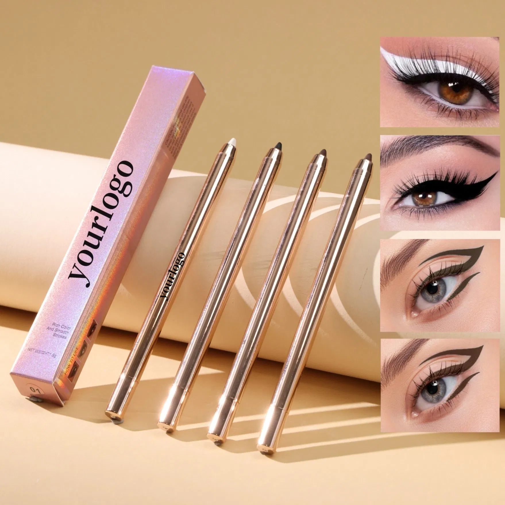 Gold Tube Waterproof Dark Brown Black Retractable Eyeliner Pencil Organic Vegan Gel Creamy Eyeliner