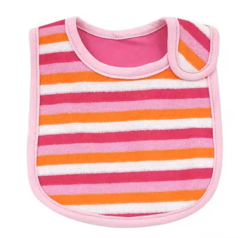 Cute Pink Animal Baby Bib with Snap Closure - Soft Organic Cotton Feeding Bib