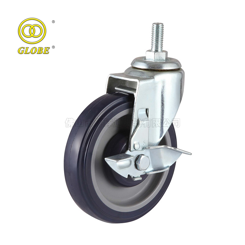 Medium Light Duty PU Supermarket Caster Side Brake