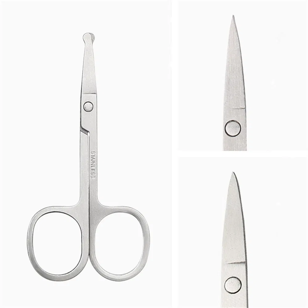 3 Shape Tip Stainless Steel Nose Hair & Beard Trimming Scissors Eyebrow &Eyelash Scissor