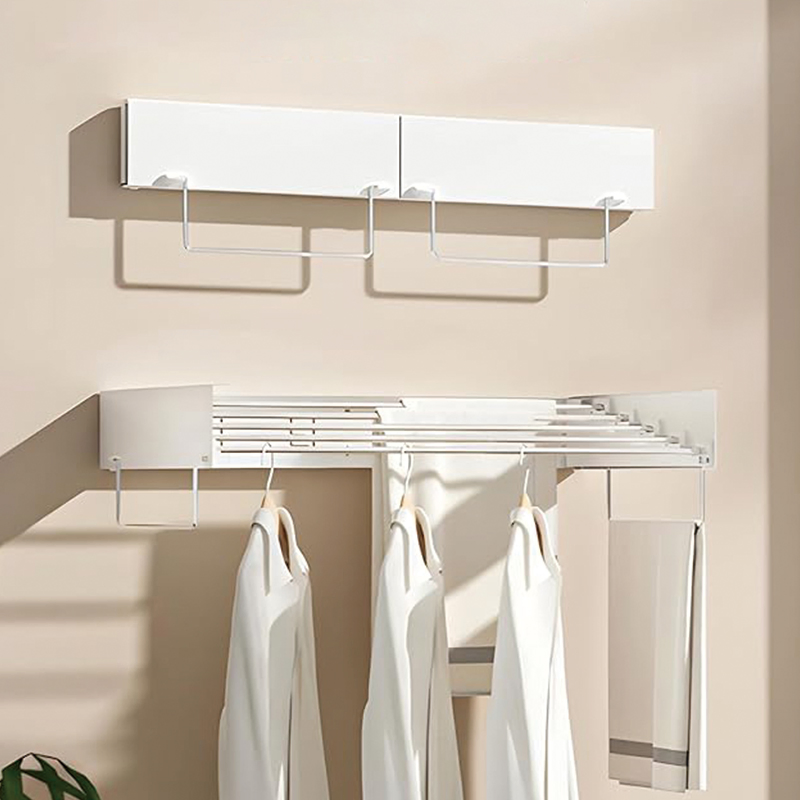 Folding Hidden Pull out Balcony Vertical Outdoor Laundry Clothes Metal Drying Rack Wall Mounted Storage Hanger Drying Rack for Store Kids Clothes