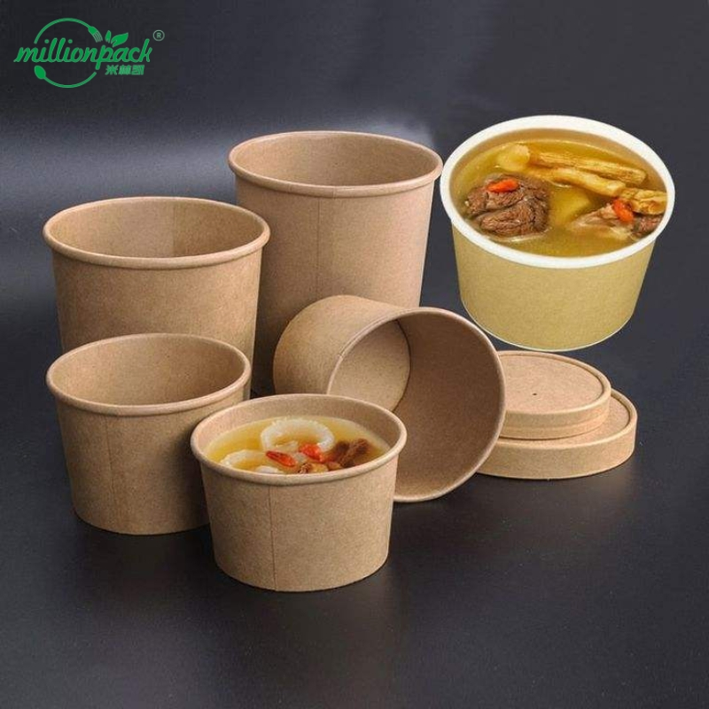 1000ml Disposable Takeaway Kraft Paper Hot Food Packaging Wholesale Soup Bowl Container