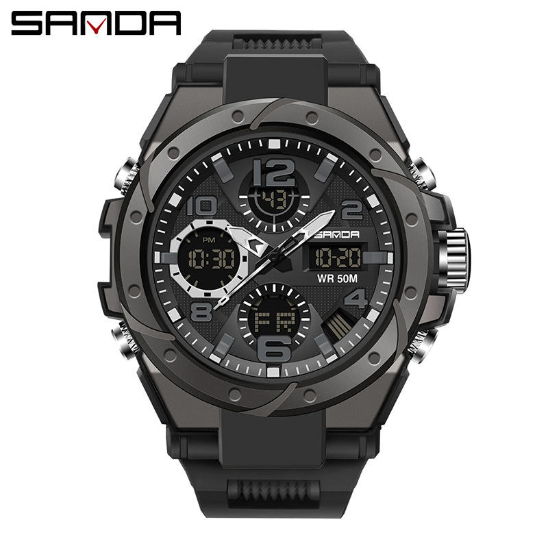 Sanda 6008 Calendar Waterproof Luminous Dual Display Electronic Sports Watch