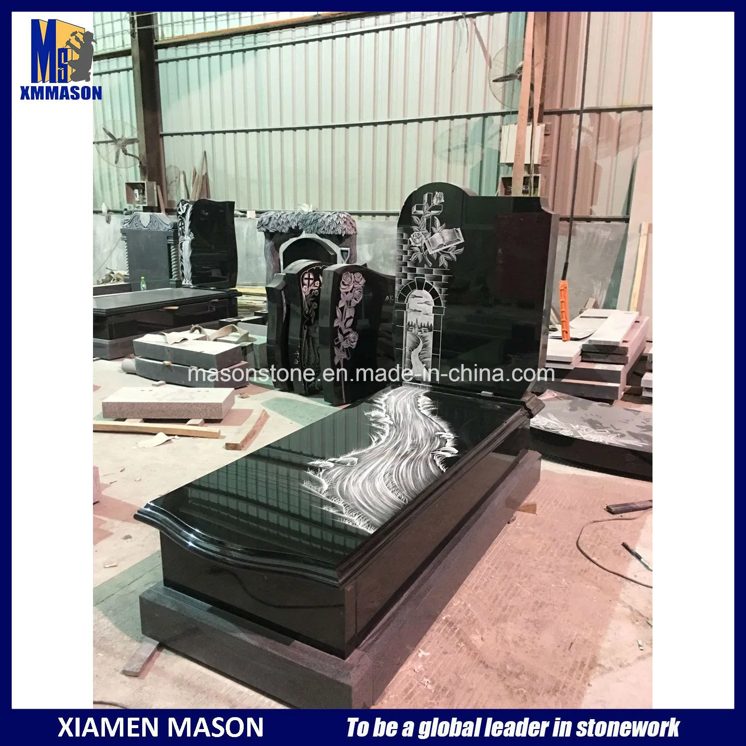 New European Tombstones Design with Nice Carving Granite Monument