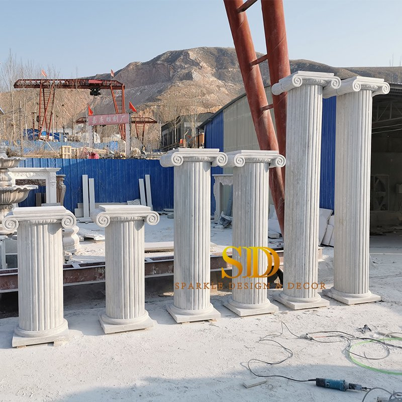 Ionian Style White Marble Pillar/Colum with Groove Lines for Home Decor