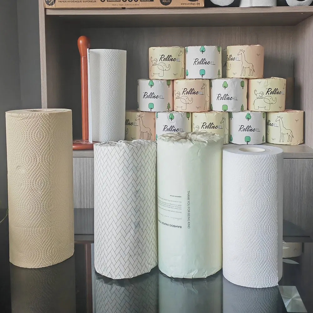 Bamboo Pulp Green Soybean Wave Embossed DOT Bamboo Kitchen Paper Towel Roll