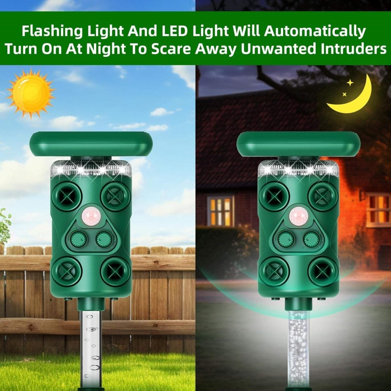 Outdoor Wildlife Control Device Motion Sensor Flash Waterproof Solar Powered ABS Material Ultrasonic Pest Repellent