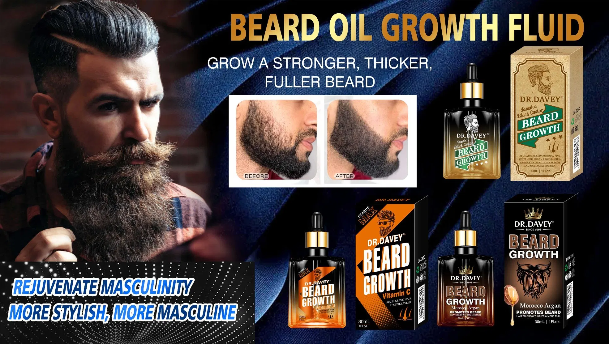 Dr. Davey Beard Growth Oil with Vitamin C Private Label Acceptable