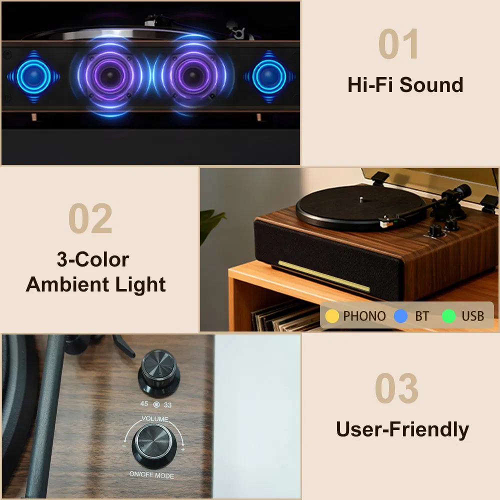 High End at-3600L Moving-Magnet Record Player Metal Turntable HiFi Stereo Bluetooth Speaker Vinyl Record Player with Vibration Damping