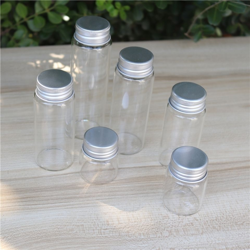 Round Flat Sample Bottle Borosilicate Glass Test Tube with Aluminum Cap