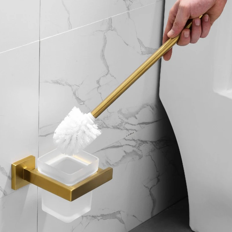 Brass Gold Toilet Bowl Cleaning Brush and Holder Set Toilet Brush Holder Set for Bathroom