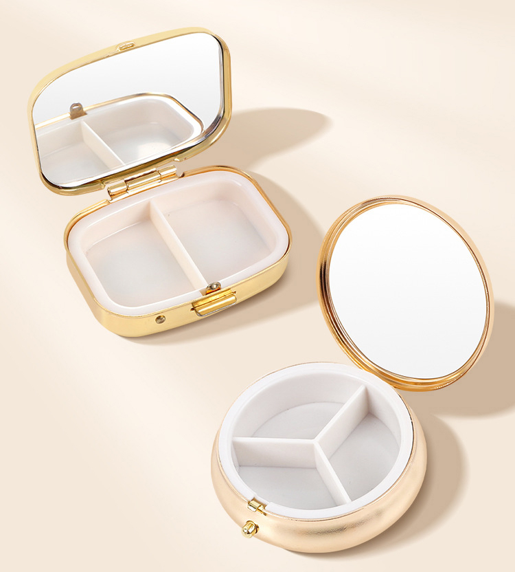 Stylish Portable Mini Round Pill Box with Mirror